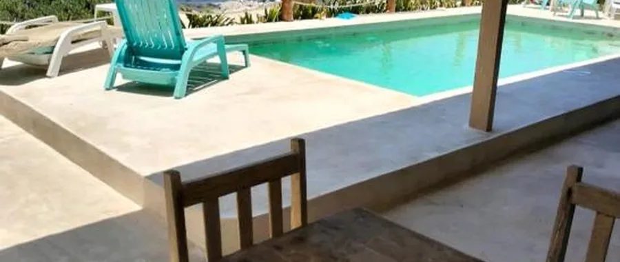 Pool and beach view from the Deluxe Double Room